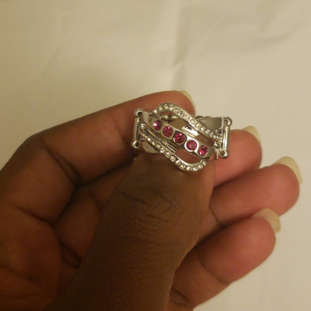 Silver and pink stretch ring